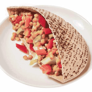 Shows an image of pita bread stuffed with tuna salad