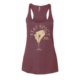 Shows an image of a women's maroon-colored racerback tank top with My Sage Gourmet's Stay Spicy logo which shows a hand sprinkling spices