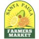 Shows the logo for the Santa Paula Farmers Market. Has a yellow background that says Santa Paula and underneath the text is a graphic of lemons, oranges, and avocado. Below that there is a green strip that says Farmers Market.
