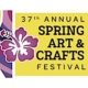 Yellow background with a graphic of a hibiscus flower and the words 37th Annual Spring Art & Crafts Festival
